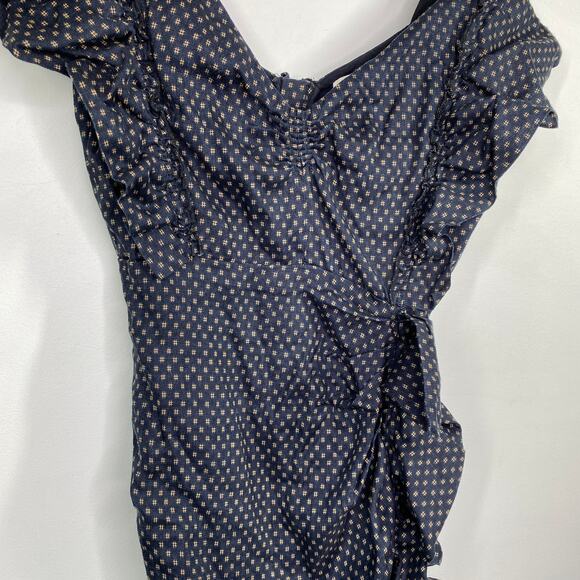 Etoile Isabel Marant Women Coquette Feminine Linen Dress Size 36 Blue Ruched - Picture 4 of 10